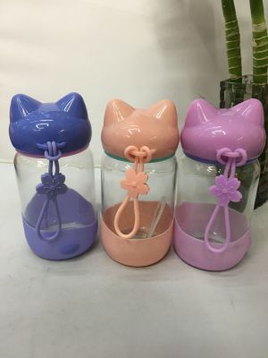 Portable new creative Meng Meng da small fox glass glass cup silicone rope
