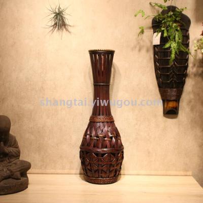 Chinese Retro Southeast Asian Style Handmade Bamboo Woven Vase Flower Flower Container A- 344