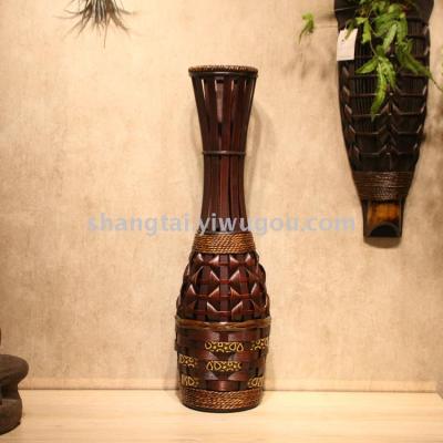 Chinese Retro Southeast Asian Style Handmade Bamboo Woven Vase Flower Flower Container A- 345