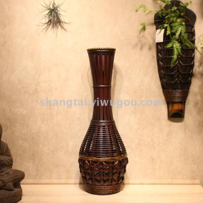 Chinese Retro Southeast Asian Style Handmade Bamboo Woven Vase Flower Flower Container A- 347