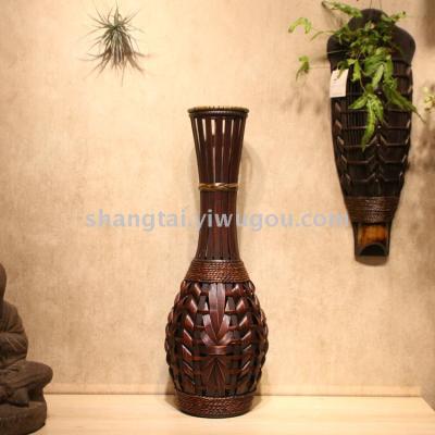 Chinese Retro Southeast Asian Style Handmade Bamboo Woven Vase Flower Flower Container A- 337