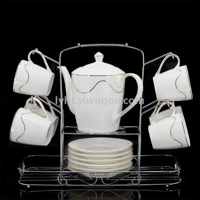 Diamond embossed coffee with bone china gold edge European coffee cup pot ceramic tea Jingdezhen gifts