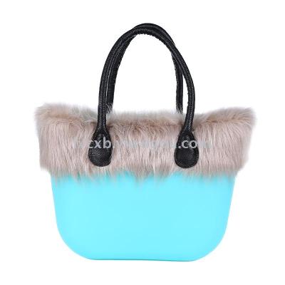 New Fashion Silicone Transparent Candy-Colored Small Rabbit Fur Detachable Beach Bag Clutch Shoulder Bag