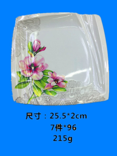 密胺餐具密胺库存现货美耐皿贴花四方盘