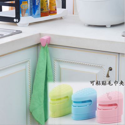 Multi - functional adhesive towel clip plastic self - adhesive cloth hanger kitchen without perforating towel rack
