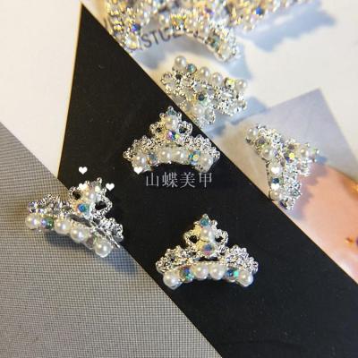 Japanese new nail jewelry diamond pearl crown fashionable AB diamond alloy silver crown nail jewelry