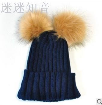 Autumn and winter new hair ball knitted hat imitation rabbit fur ball double ball wool cap thick curling warm hat