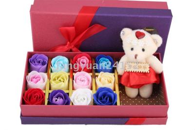 12 SOAP flower bear set wedding gift Valentine roses
