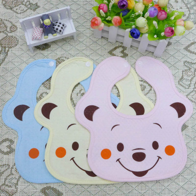 17 years of the new baby warm cotton bear head button expression around the newborn waterproof saliva towel