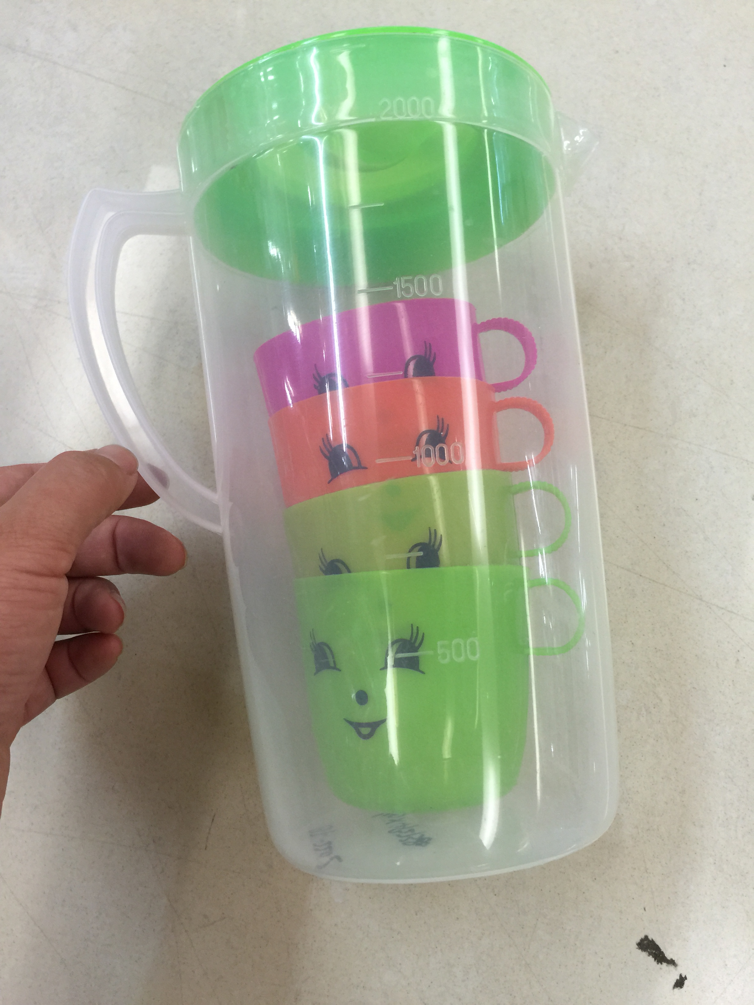 塑料水壶冷水壶加笑脸杯子套装