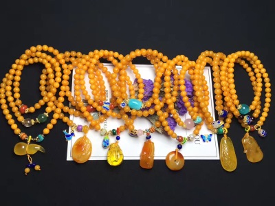 Chicken oil yellow old honey wax bracelet 108 buddhist beads hand string Baltic amber honey wax men and women