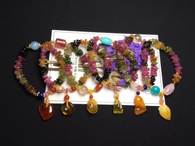 Pure natural Brazilian tourmaline bracelet tourmaline pendant 108 buddhist beads hand string wangfu an object a picture