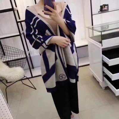 Autumn and Winter New European and American Famous Chanel-Style Letter Brushed Cashmere Scarf for Women Warm Shawl