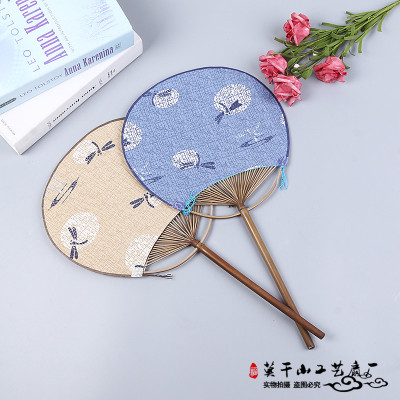 Japanese style ho-feng tuanfan classical Chinese style two-sided linen old bamboo summer fan