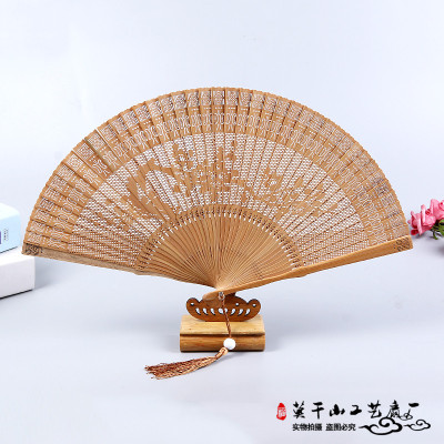 Chinese style gift sandalwood fan antique hollow craft all wood fan folding fan female wood fan