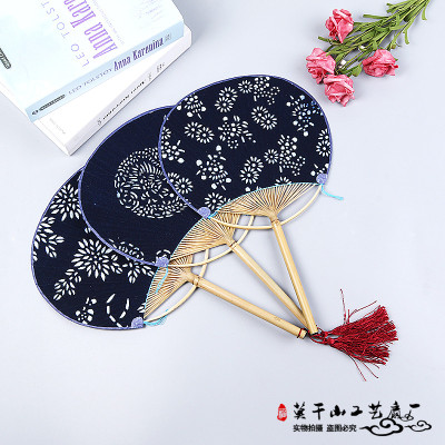 Japanese style hofeng group fan, handmade cloth, rough cloth, bamboo fan, Chinese wind, cotton and linen double-sided round fan