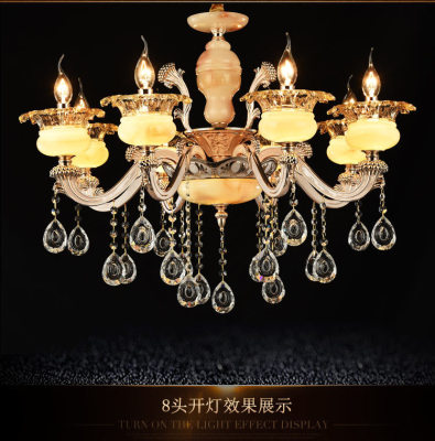 Factory direct European zinc alloy candle crystal chandelier LED living room duplex building jade stone chandelier