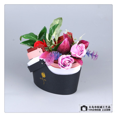 Qixi love soap flower rose imitation flower round gift box.