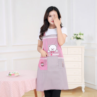 Korean version aprons printed bear bear print household kitchen waterproof oil-free sleeve pocket adult aprons