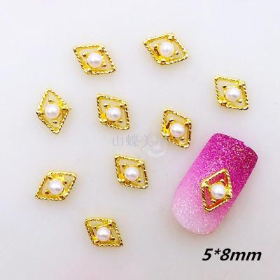 The Metal nail decoration phototherapy alloy nail ornaments hollow diamond pearl