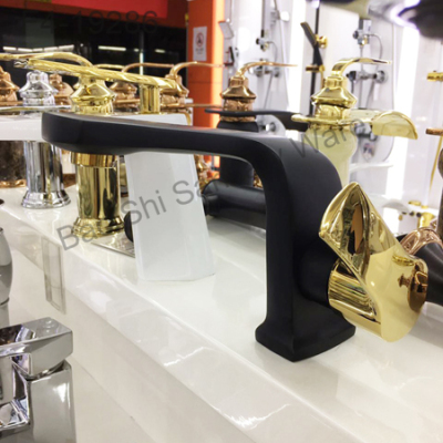 Factory direct sales of copper hot and cold water basin leading blue and white porcelain base and handle height optional