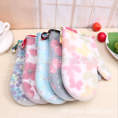 133g Silicone Gloves Short Floral Fabric Silicone Gloves Silicone Thermal Insulation Gloves Silicone Oven Gloves Wholesale