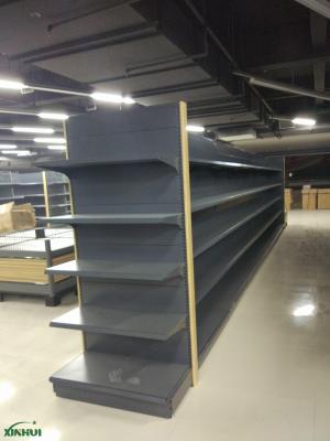 Steel and wood structure supermarket shelves are decorated shelves deep gray shelves new shelves.