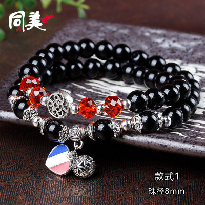 Imitation of natural black agate Crystal bracelet lovers heart shaped fashion two bracelets
