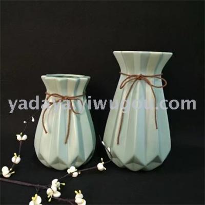 Ceramic vase flower decoration crafts decorative matte enrolled hemp rope bow small fresh