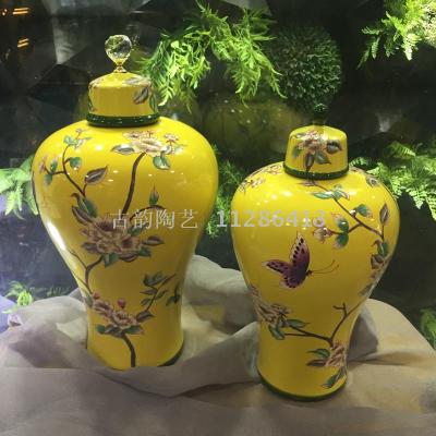 Pottery ornaments American Ceramic vase ornaments yellow