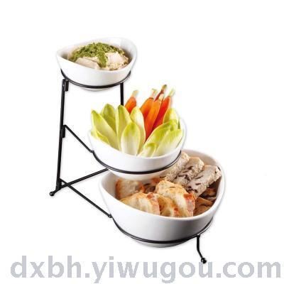 Creative ceramic three-tier bowls of fruits and packaged salads for Shabu hot pot sauce Bowl removable shelves