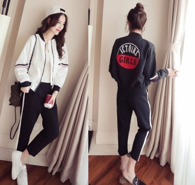 New Korean casual relaxed sportswear baseball suit jacket trousers two piece set