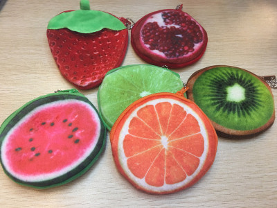 Printing fruit purse plush watermelon pomegranate Orange Apple Strawberry Kiwi