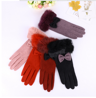 2017 Korean version of the new knitting gloves winter bowknot warm gloves cotton gloves manufacturers direct sales