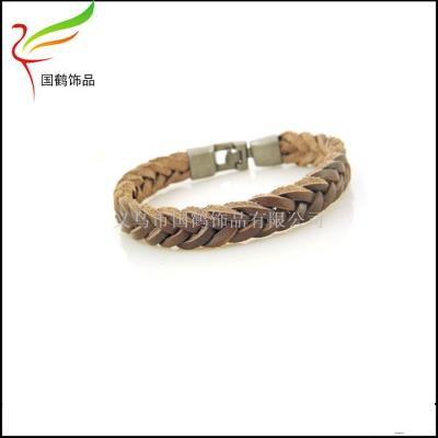Simple bracelet braided leather Pu stainless steel buckle bracelet