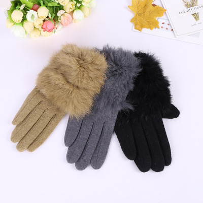 New Women's Outdoor Shopping Cycling Warm Plush Gloves Comfortable Air-Proof Cotton Gloves Touch Screen Gloves
