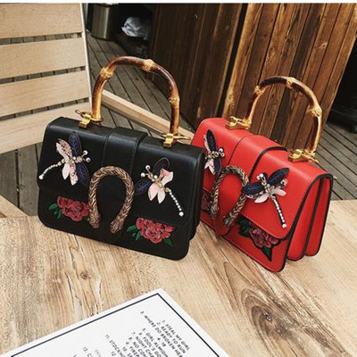 4745 new fashion handbags embroidered rose handbag bamboo dragonflies slung Ribbon handbag trade