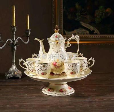 2017 new continental high drinking ware coffee set gold ivory porcelain tea set gifts