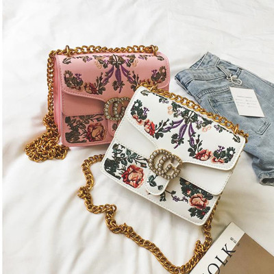 4846 European fashion  embroidered flowers handbag chain baodan-shoulder diagonal double-g packets