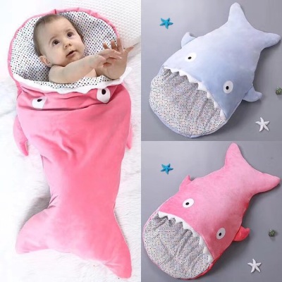 Thickened in autumn and winter plus baby cashmere baby shark sleeping bag anti kick