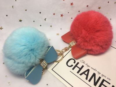 Bowknot key chain female rex rabbit hair ball car pendant creative bag pendant key chain