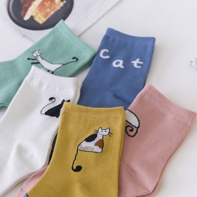 New kitten animal candy socks and student's socks solid color socks the cat head high cotton socks factory outlet