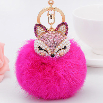 Pearl diamond alitou key ring fur ball pendant fox hair rabbit hair ball bag pendant