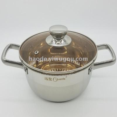 Stainless steel soup pot double ear multi - purpose pot brown glass cover stew pot