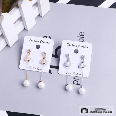 Pearl long earring feminine style versatile sweet eardrop anti - allergy fashion zircon earring ornaments