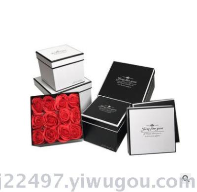 High - end simple square gift box three-piece flower gift box soap flower box