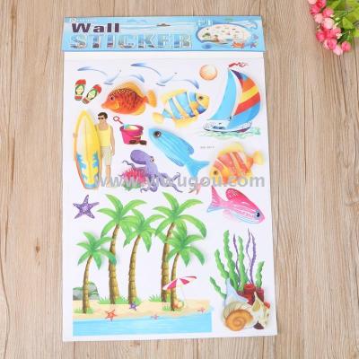 Creative sea view posters, environmental protection stickers on TV background walls