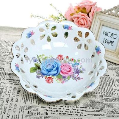 Hollow bone painted gold european-style fruit plate dessert plate cake plate dry fruit plate candy plate