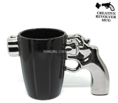 Revolver ceramic mugs electroplated pistol mugs pistol shaped mugs bullet through mugs