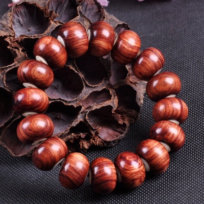 Red sandalwood willow drum bead 18 pure hand ground pattern is gorgeous like yellow flower pear Buddha bead fine inlaid ox bone